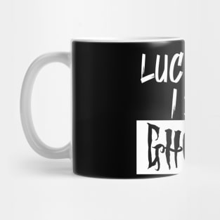 lucky me I see Ghosts graphic heart t-shirt, funny shirts, unisex adult clothing, gift idea . Mug